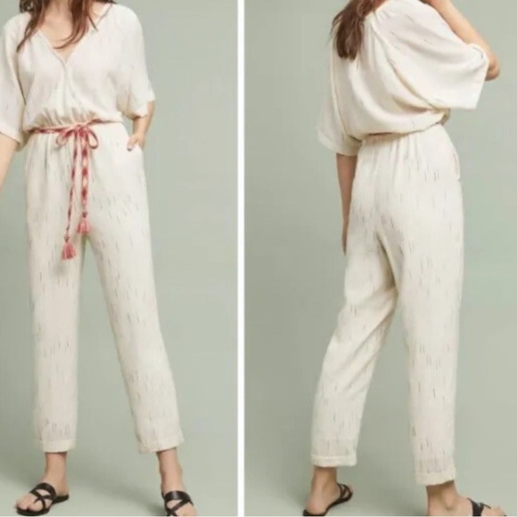 Anthropologie Pants - Feather Bone Anthropologie Soleli Jumpsuit Cream Oversized Top Fit Size XS